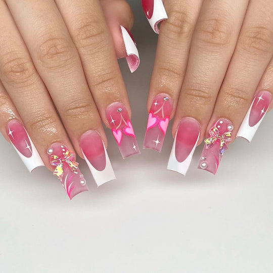 “Hearts and Bows 24 Piece Long Square Fashion Nails”