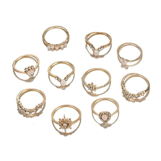 “Elegant Stars Gold Alloy Fashion 10-piece Ring Set”