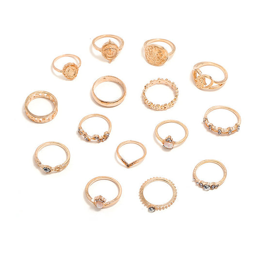 “15 Piece Gold Alloy Fashion Ring Set”