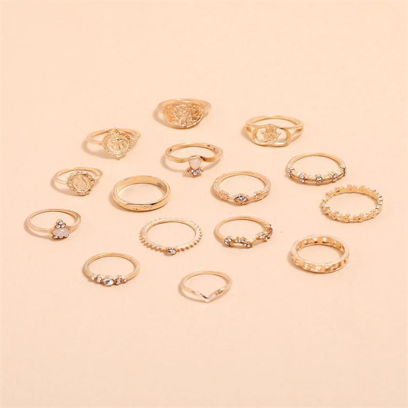 “15 Piece Gold Alloy Fashion Ring Set”