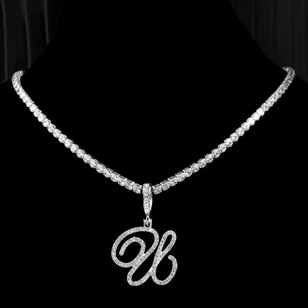 "Faux Diamond Initial Necklace"