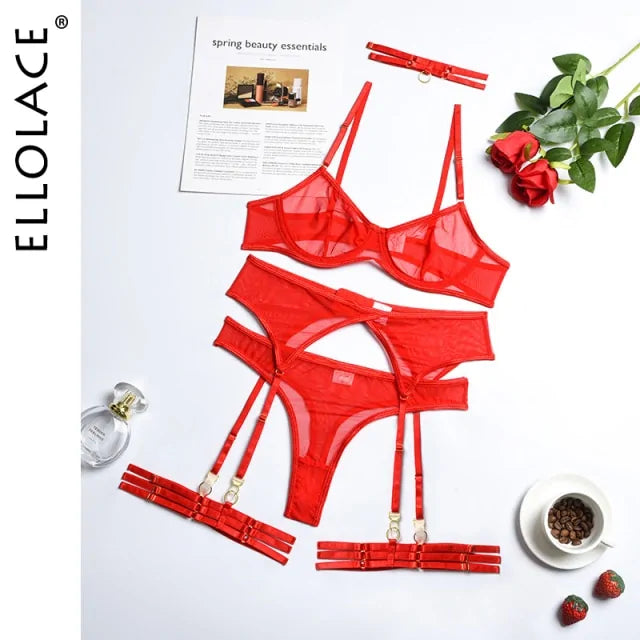 “Ellolace Made You Look 4 Piece Lingerie Set”