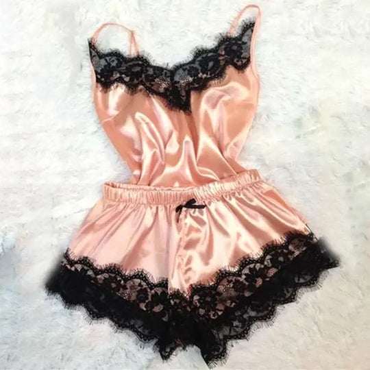 “Vintage Doll Satin and Lace Shorts Pajama Set”