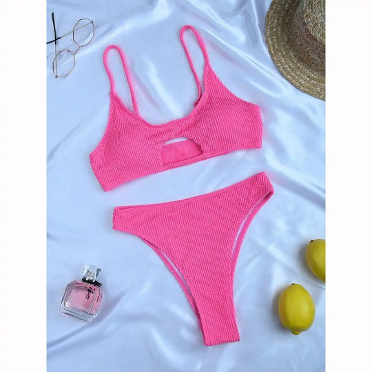 "Katrina Ribbed Cutout Bikini Set"