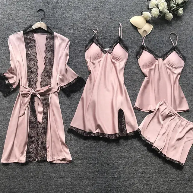 “4 Piece Satin Lingerie Set”