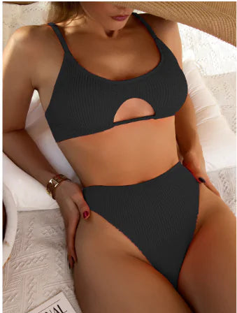 "Katrina Ribbed Cutout Bikini Set"