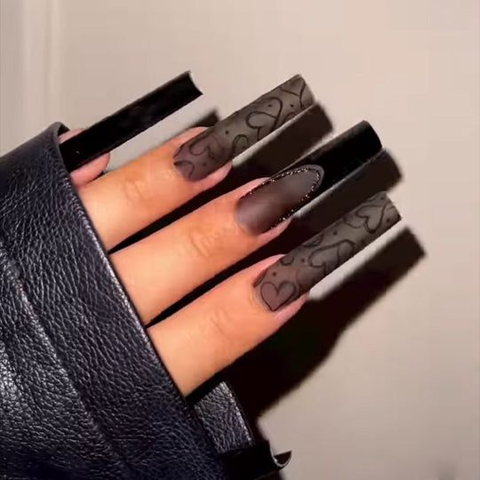 "Black Affair 24 Piece Long Coffin Tip Press-On Nails"