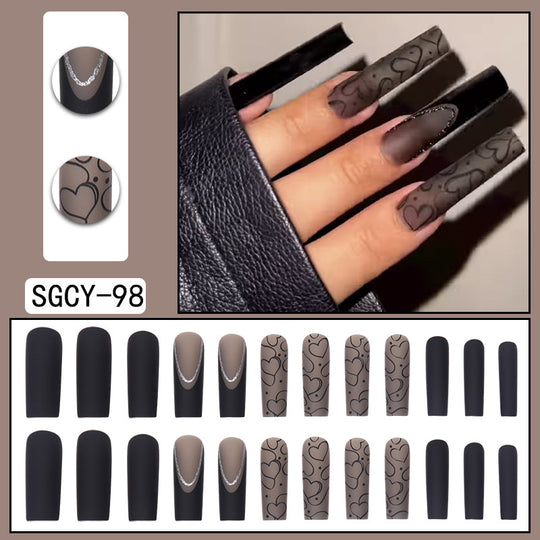 "Black Affair 24 Piece Long Coffin Tip Press-On Nails"