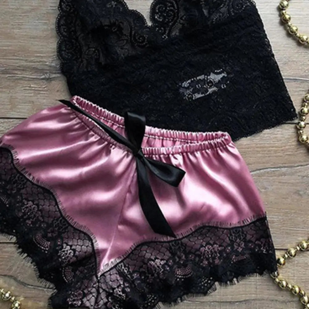 “Sweet Dreams Lace and Satin Shorts Set”