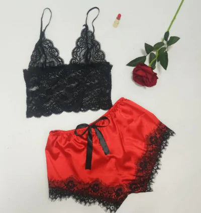 “Sweet Dreams Lace and Satin Shorts Set”