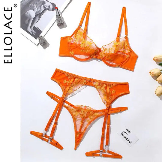 “Ellolace Orange Crush 3 Piece  Lingerie Set”