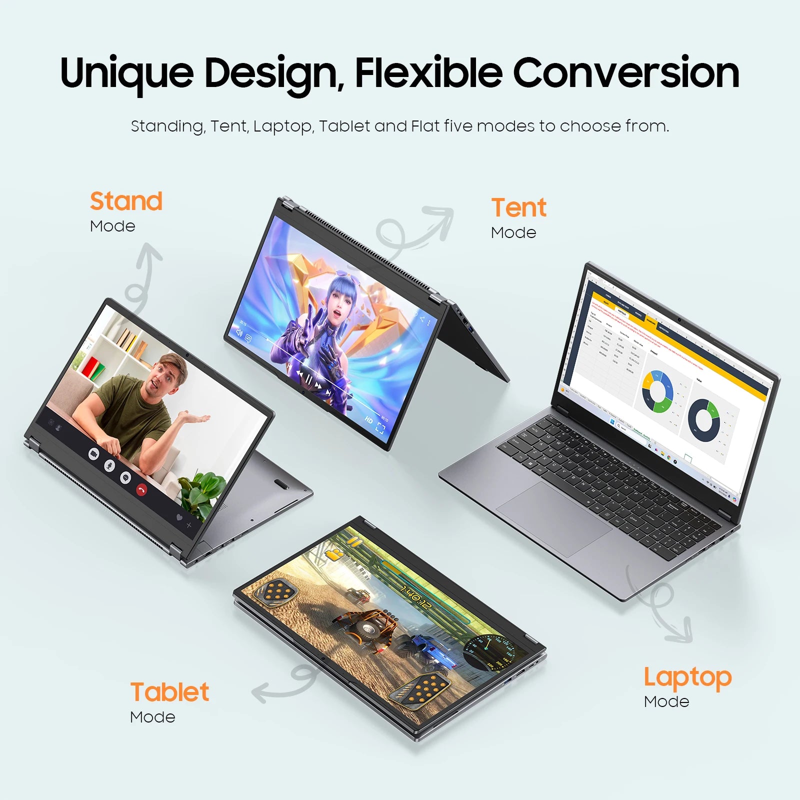 2 in 1 Laptop Computer,15.6" 16GB 512GB Touchscreen ,