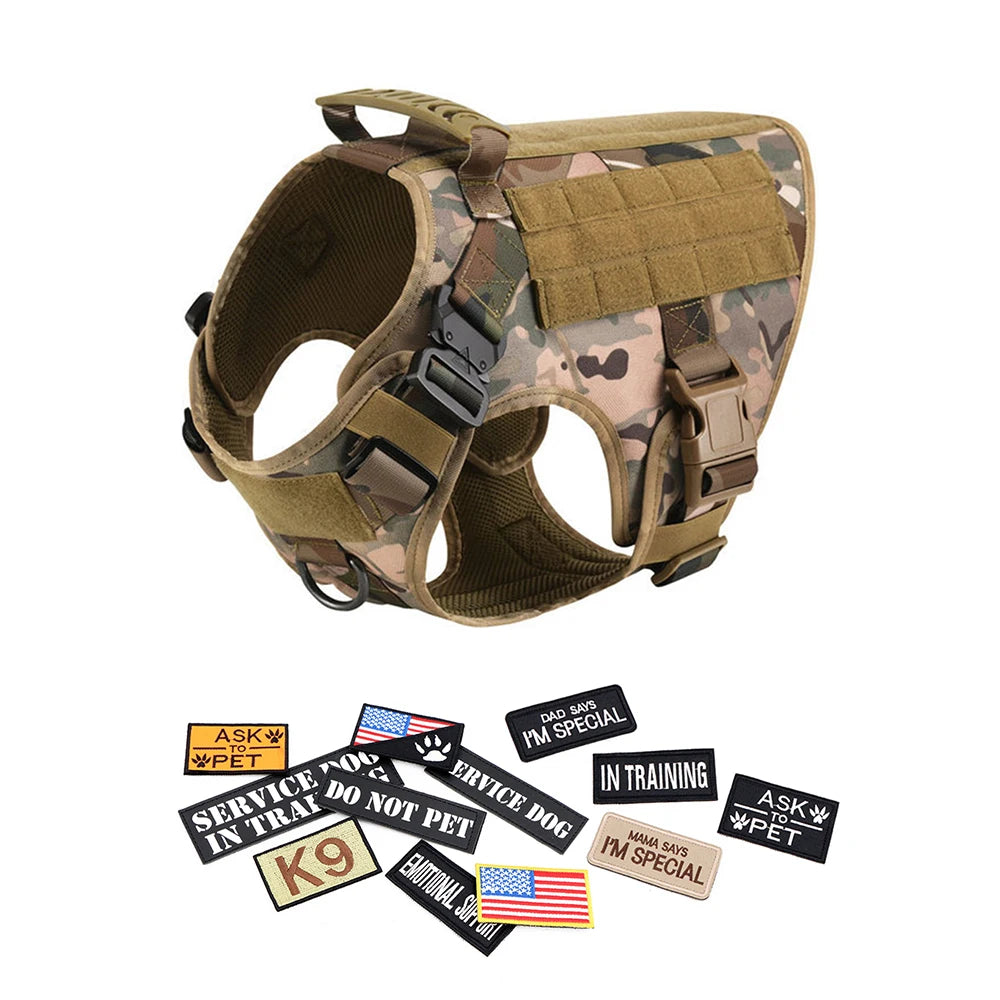 Military Large Dog Harness Collar Leash Bags Patches