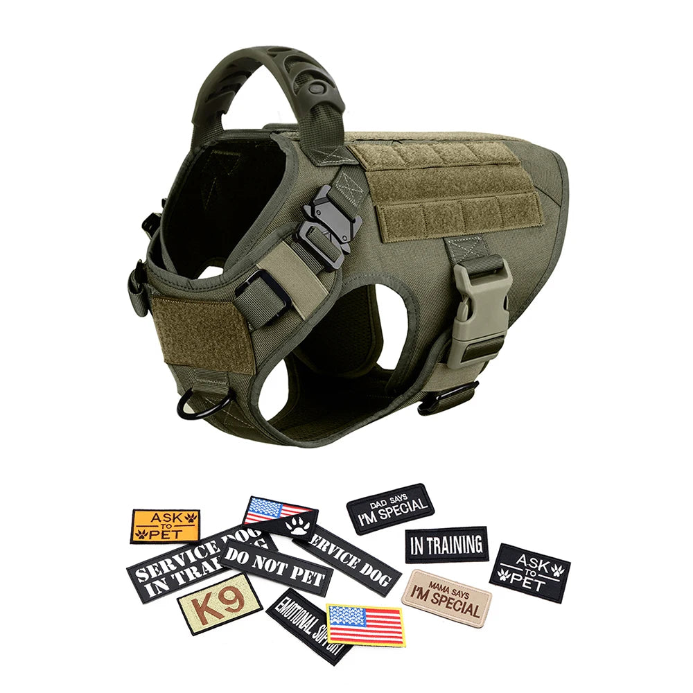 Military Large Dog Harness Collar Leash Bags Patches
