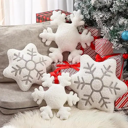 Set of 4 Christmas Snowflake Throw Pillows -