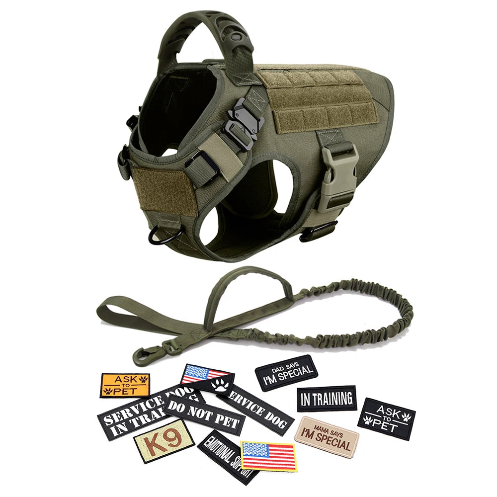 Military Large Dog Harness Collar Leash Bags Patches