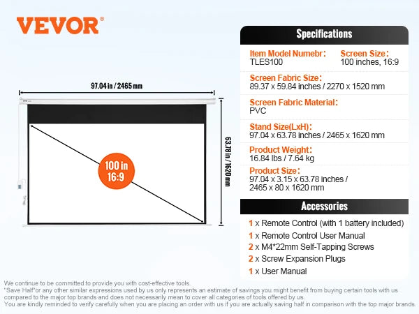 Electric Motorized Projector Screen 100i