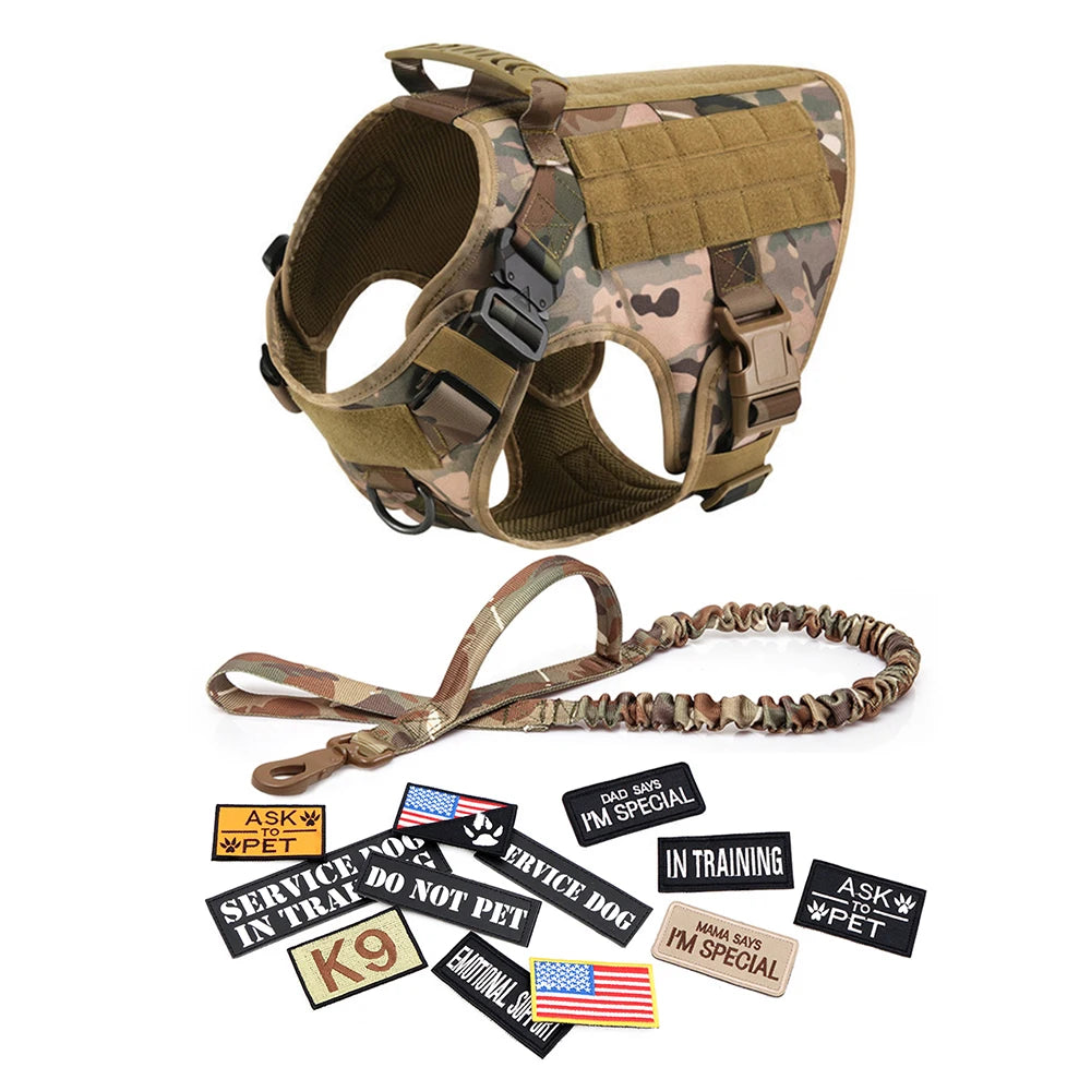 Military Large Dog Harness Collar Leash Bags Patches