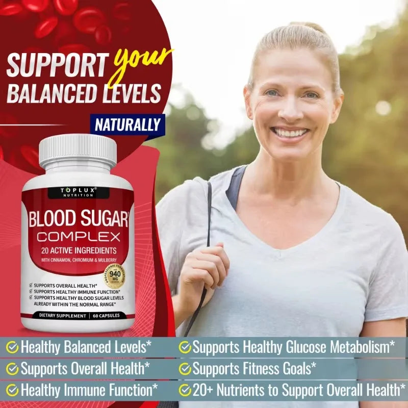 Blood Sugar Complex Overall Health and Immune System Supplement, 60 Capsules