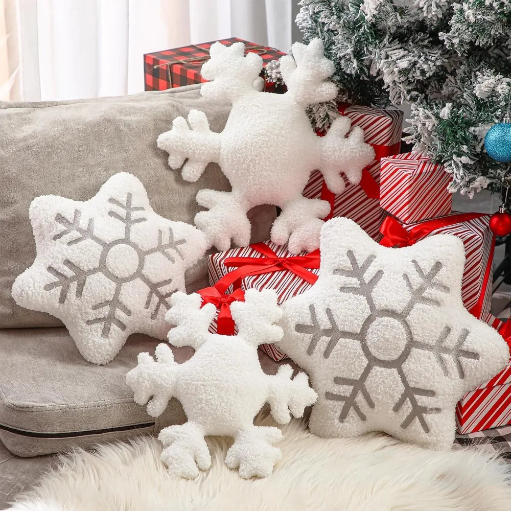 Set of 4 Christmas Snowflake Throw Pillows -
