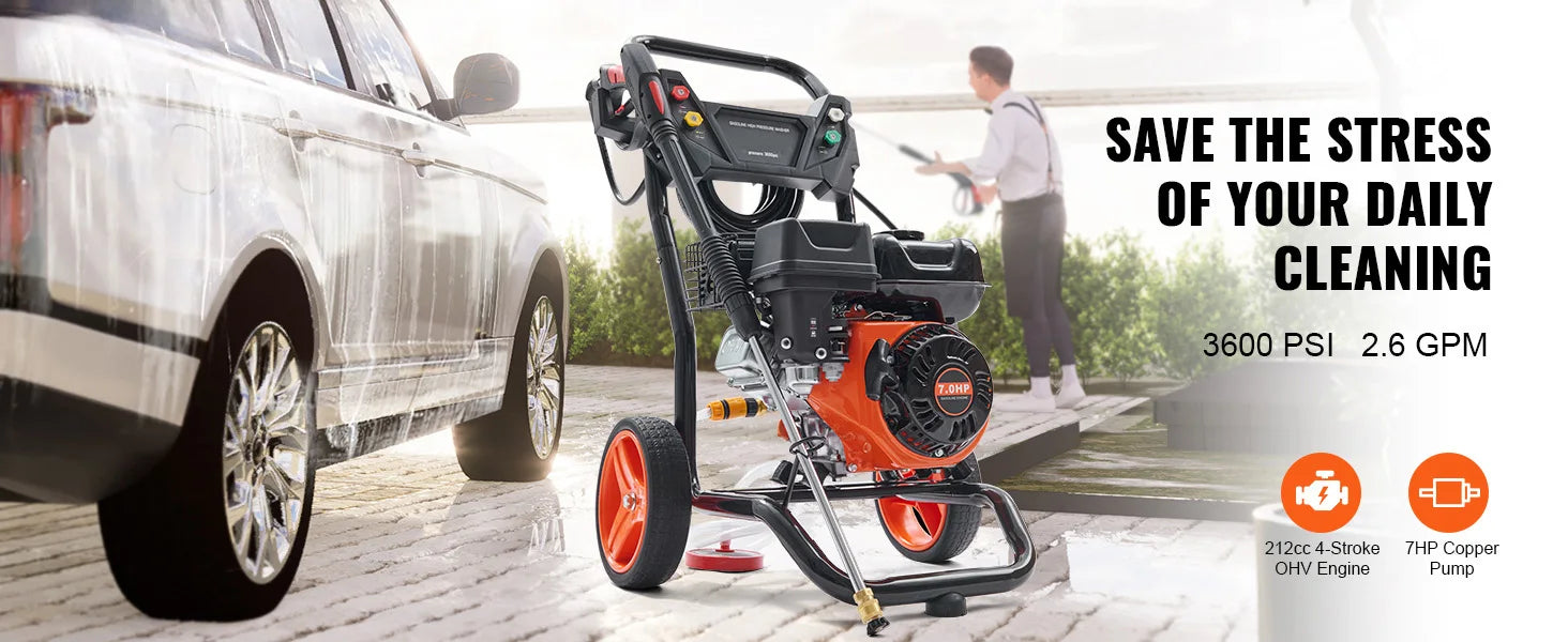 SucceBuy Gas Pressure Washer 3600 PSI 2.6 GPM Gas Powered Pressure Washer with Copper Pump Spray Gun and Extension Wand 5Nozzles