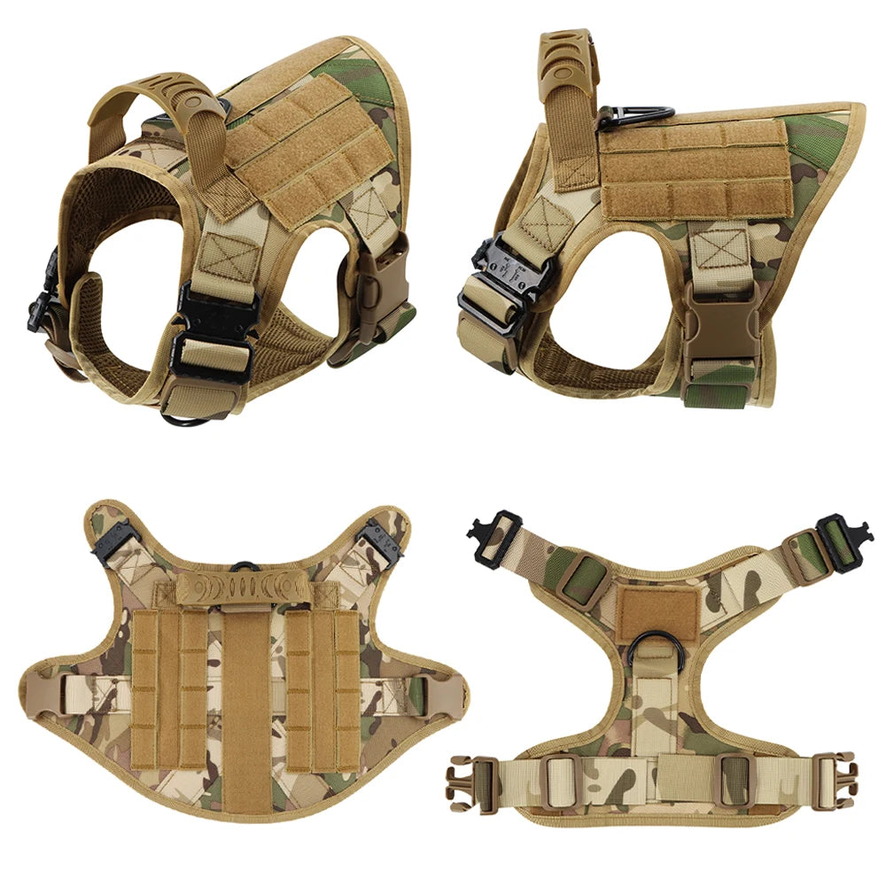Military Large Dog Harness Collar Leash Bags Patches