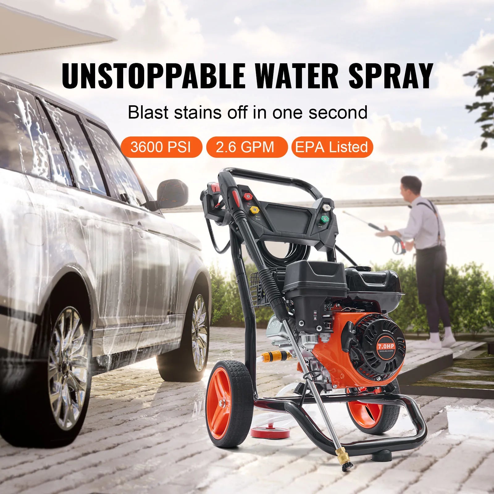 SucceBuy Gas Pressure Washer 3600 PSI 2.6 GPM Gas Powered Pressure Washer with Copper Pump Spray Gun and Extension Wand 5Nozzles