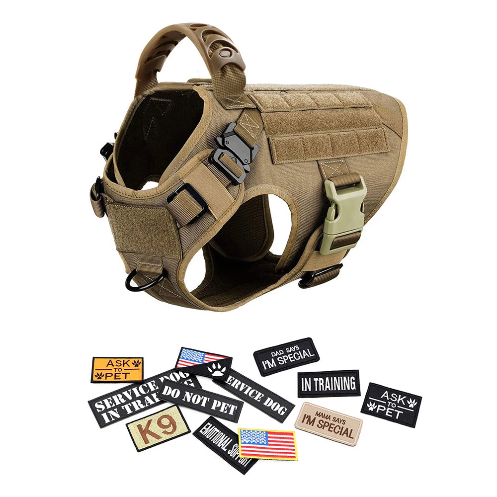 Military Large Dog Harness Collar Leash Bags Patches