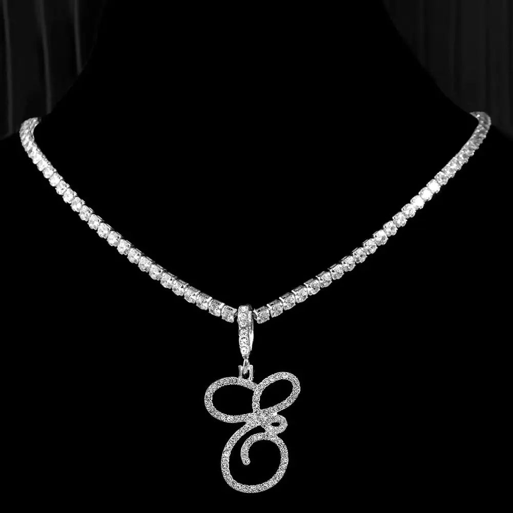 "Faux Diamond Initial Necklace"