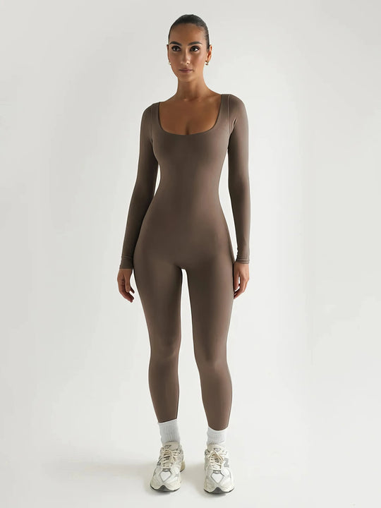 "Micah Long Sleeve Seamless Scoop Neck Jumpsuit"