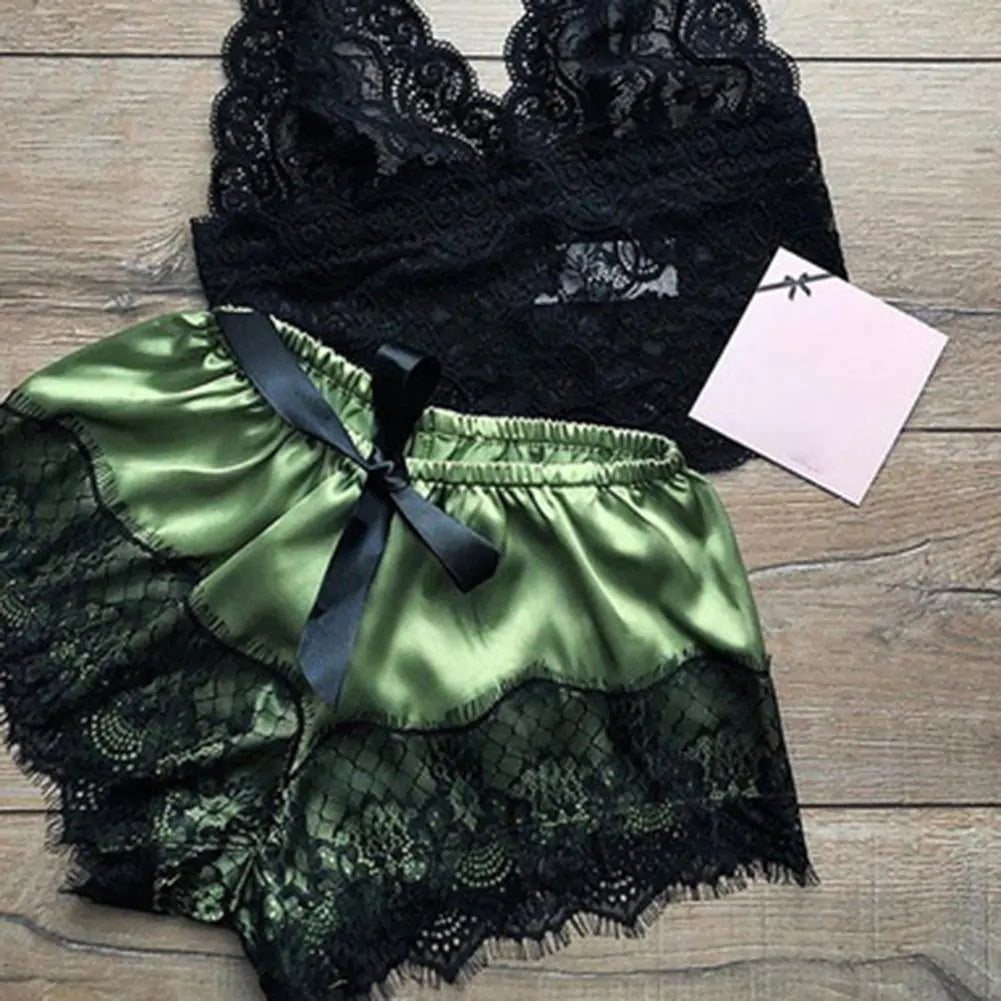 “Sweet Dreams Lace and Satin Shorts Set”