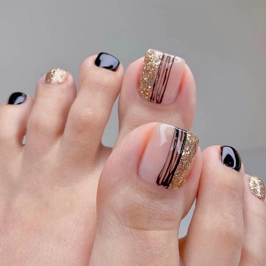 “Black and Glitter 24 Piece Fashion Toe Nails”