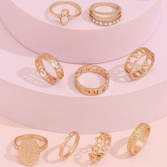 “9 Piece Gold Alloy Ring Set”