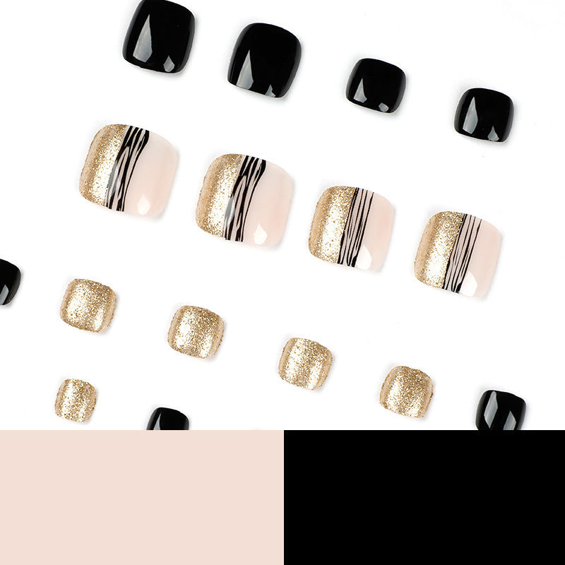 “Black and Glitter 24 Piece Fashion Toe Nails”