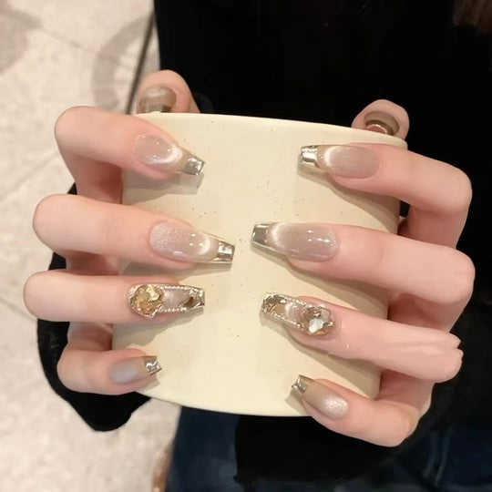 “Cat Eye Mid Coffin Tip False Nails”