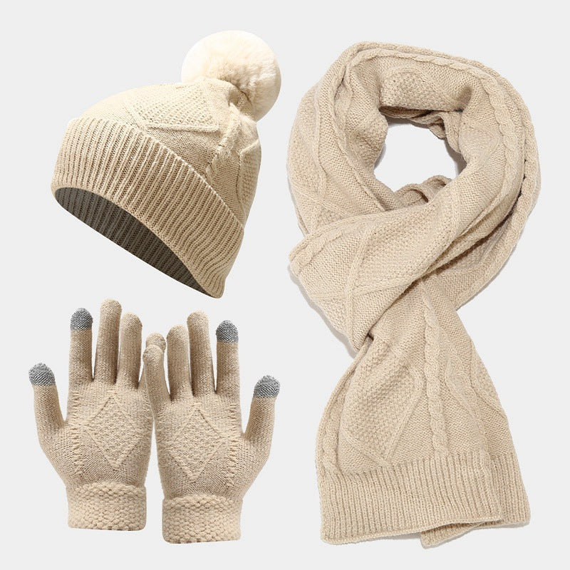 Three Piece Set Of Autumn And Winter Hats, Scarves, Gloves