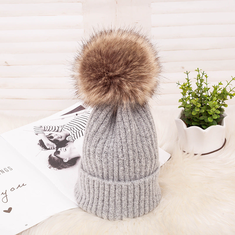 Thickened Warm Dark Buckle Wool Ball Woolen Hat