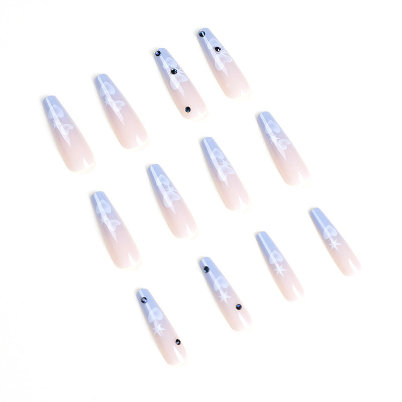 “Blue Hearts XL Coffin Tip False Nails”