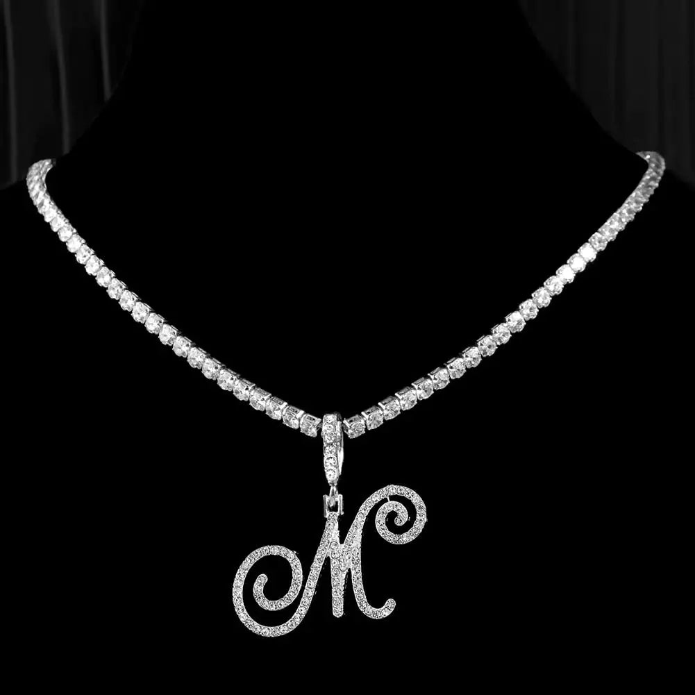 "Faux Diamond Initial Necklace"