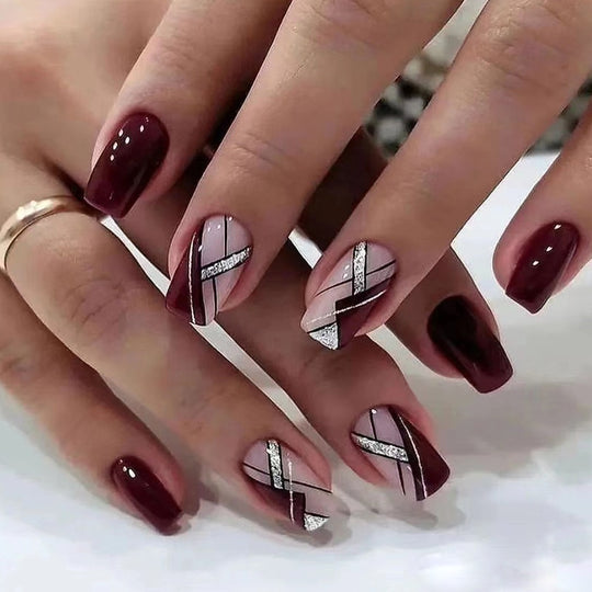 “Striped Lines Square Mid Fashion Nails”