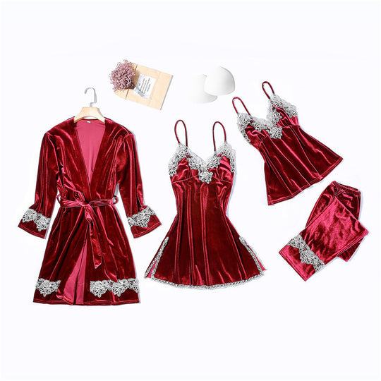 “Velvet and Lace 4 Piece Pajama Set”