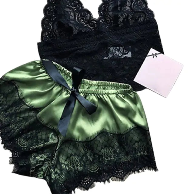 “Sweet Dreams Lace and Satin Shorts Set”