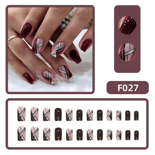 “Striped Lines Square Mid Fashion Nails”