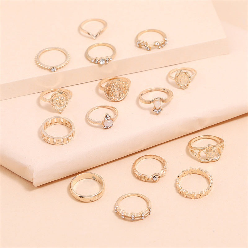 “15 Piece Gold Alloy Fashion Ring Set”