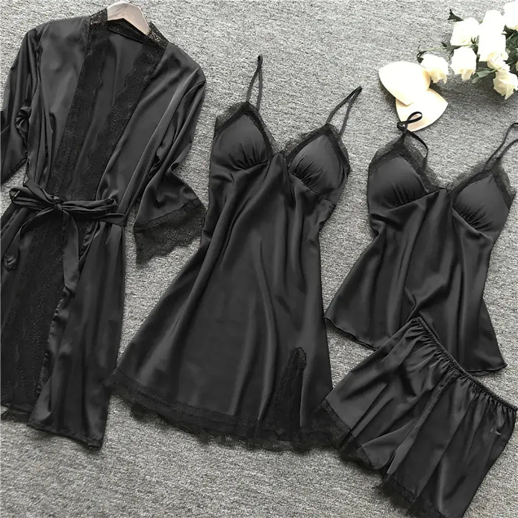 “4 Piece Satin Lingerie Set”