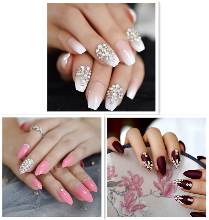 “Metallic Diamond Showers Short Square Tip Fashion Nails”