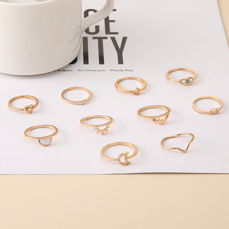 “10 Piece Gold Alloy Fashion Rings”