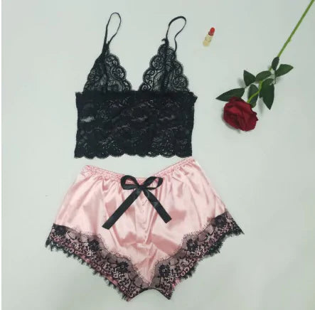 “Sweet Dreams Lace and Satin Shorts Set”