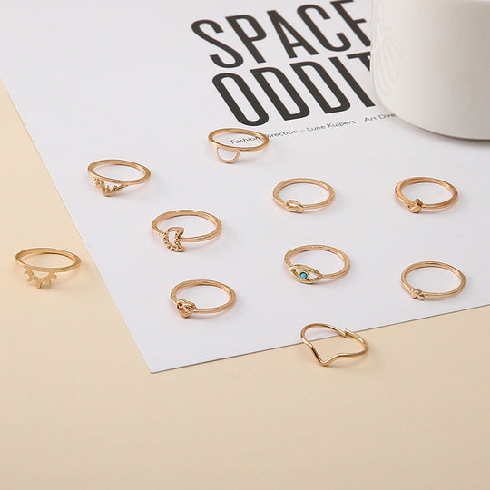 “10 Piece Gold Alloy Fashion Rings”