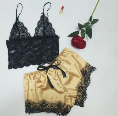 “Sweet Dreams Lace and Satin Shorts Set”